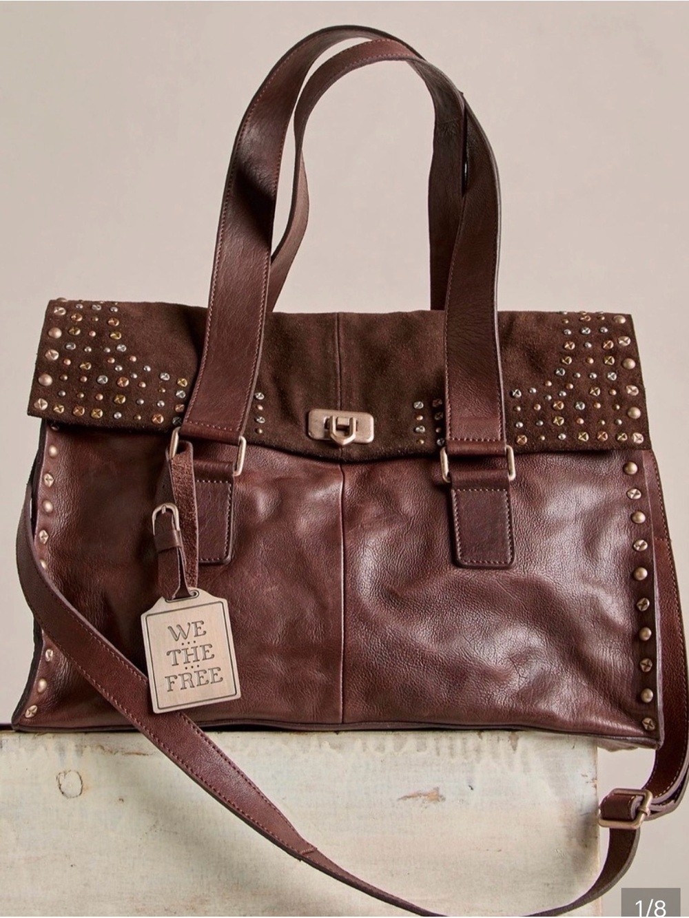 Free PeopleSHAY STUDDED TOTE Brown studded 2 strap cross body oversized bag